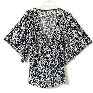 DB Blouse Faux Wrap Stretchy Cold Shoulder Black a